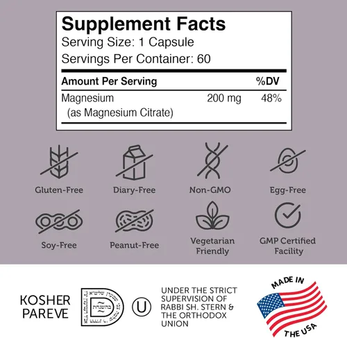 Vista 5 de Zahler Citrato de magnesio. Suplemento natural con la máxima absorción, ayuda a mantener función muscular y nerviosa normal, certificado kosher