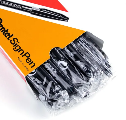 Pentel Bolígrafo de señal, punta de fibra, tinta negra (S520-A), caja de 12 unidades