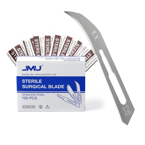 Vista 15 de JMU 100 piezas de cuchillas quirúrgicas estériles N.°10, cuchillas de bisturí de acero inoxidable, envueltas individualmente en papel de aluminio