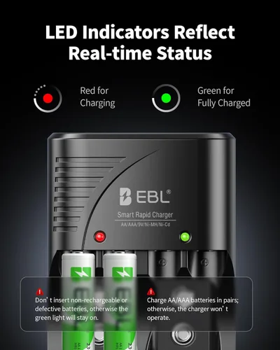 Vista 3 de EBL Baterías recargables AAA 4 paquetes, cargador de baterías con enchufe de CA plegable para baterías recargables AA AAA 9V Ni-MH Ni-CD