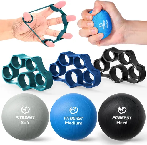 Vista 7 de FitBeast Grip Strength Trainer – 6 Pieces Hand Therapy Kit with Finger Extension Exerciser & Stress Balls for Adults, Rehab & Strength Training