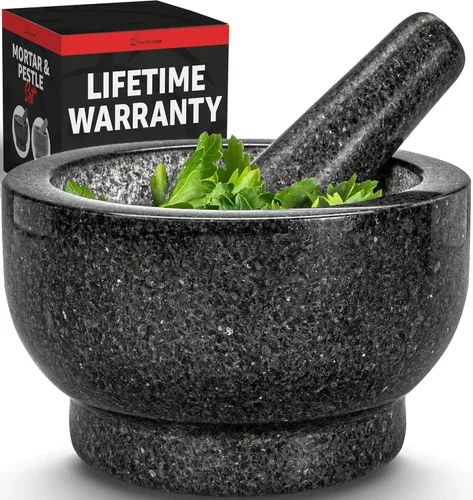 Vista 8 de PriorityChef - Juego grande de mortero y mortero, 1.5 tazas, mortero de granito 100% natural y cuenco de molinillo de piedra de mortero, cuenco