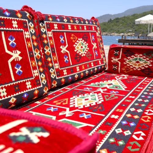 Vista 5 de Arabic Majlis - Sofá de asiento de piso de 75 x 27 x 4 pulgadas para sala de estar, sofás de colchón árabe, Diwan marroquí oriental, muebles