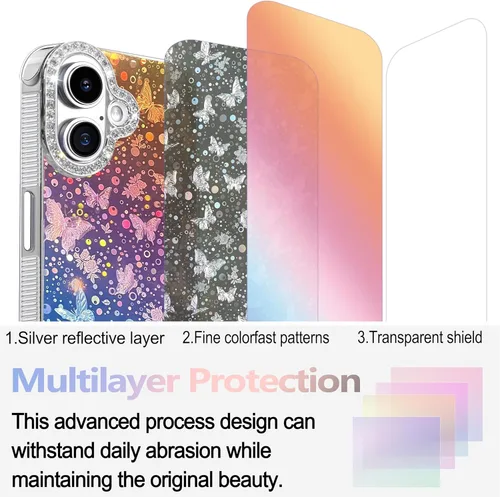 Vista 278 de I-MGAE-IN-AR - Funda diseñada para iPhone 12 y 12 Pro, diseño de mariposa plateada brillante, funda protectora de poliuretano termoplástico, suave