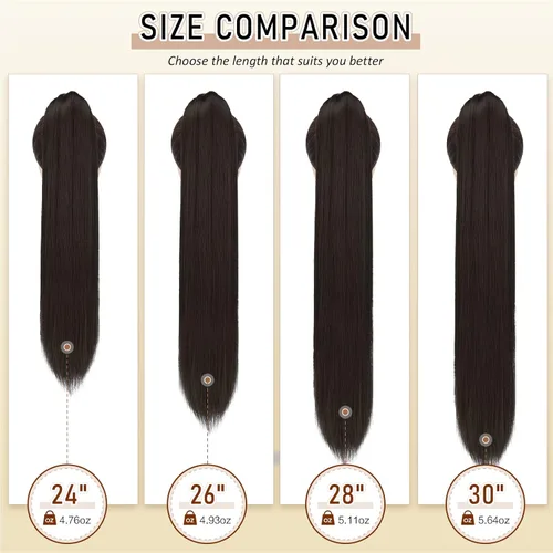 Vista 5 de Sofeiyan - Extensión de cola de caballo larga, cabello lacio sintético, extensión con clip envolvente para mujer