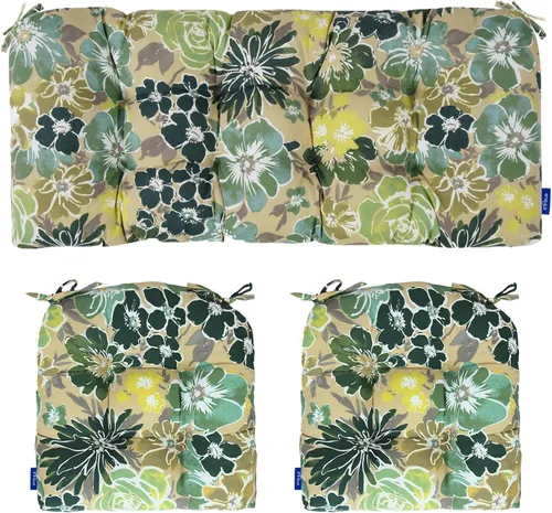 Vista 74 de Cojines de mimbre copetudos de 3 piezas para muebles de patio, cojines de mimbre para sillas de exterior con lazos, cojines de mimbre repelentes al