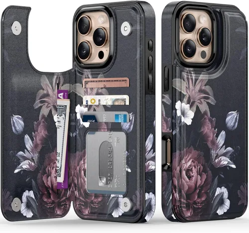 Vista 782 de LETO para iPhone 15 Pro Funda tipo cartera - Tapa tipo folio con patada - Diseños de moda - Tarjetero - Funda protectora para mujeres y niñas - 6.1