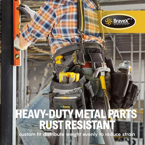 Vista 5 de Cinturón con tirantes para herramientas Pro Framer, chaleco ultra antidesgaste, con 20 bolsillos, combinación de delantal y tirantes estilo yugo