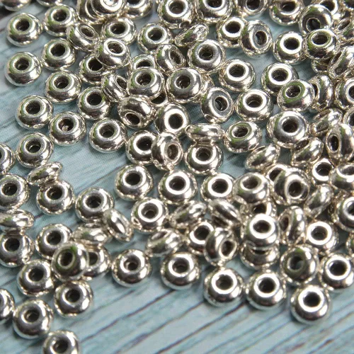 Vista 5 de Wixine 200 piezas redondas de plata de acero inoxidable espaciador cuentas DIY joyería hallazgos