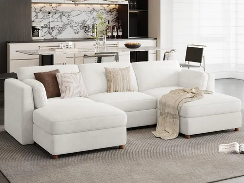 Vista 17 de Sofá Seccional Modular de 153.4'', Sofá Seccional en Forma de U de Gran Tamaño con Otomana, Sofá Nube de Chenilla de Asiento Profundo, Sofás Gris