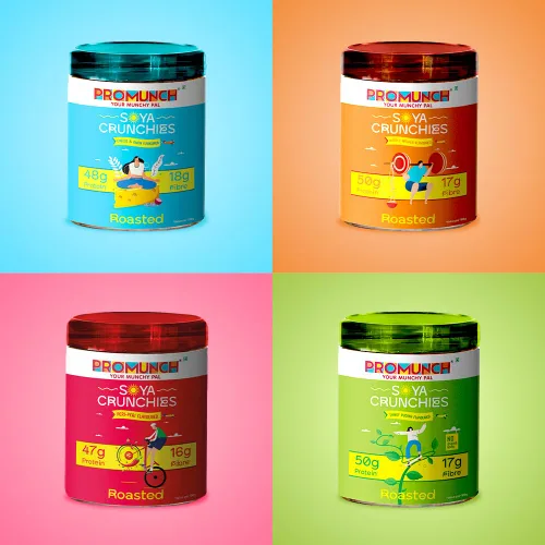 Vista 7 de PROMUNCH Bocadillo de Soja Asada Alto en Proteínas Saludable Sin gluten Paquete de 3, Sabor: Queso y Cebolla, Peri-Peri y Fideos Masala