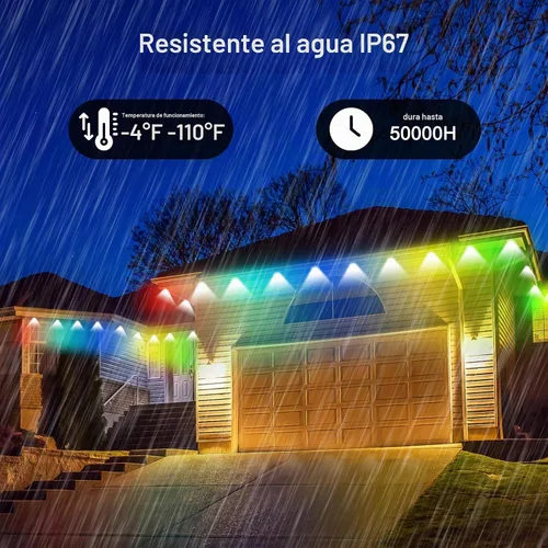 Vista 4 de Luces Permanentes para Exteriores, Luces de Cadena para Exteriores de 200 pies RGB Inteligentes con 72 Modos de Escena, Luces de Vacaciones