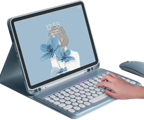 Vista 23 de HENGHUI Ratón de teclado para Galaxy Tab S6 Lite de 10.4 pulgadas 2024/2022/2020 Funda de teclado con mouse, bonita funda de teclado de color BT