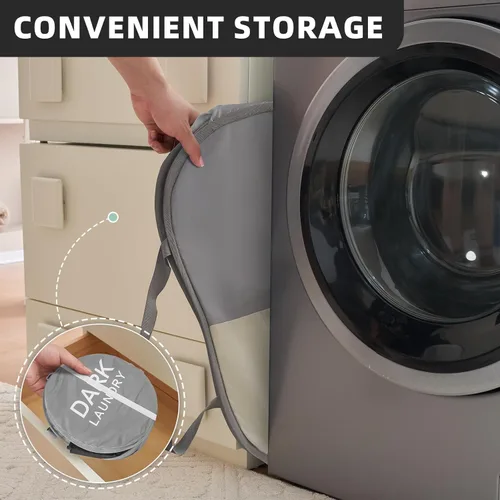 Vista 6 de Cesta plegable para la ropa sucia duradera con 2 compartimentos para clasificar y almacenar, cesta portátil para ropa sucia para dormitorio, cuarto