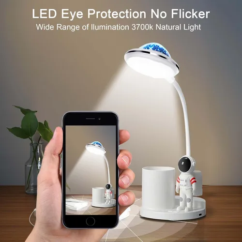 Vista 6 de Lámpara de escritorio de astronauta para niños, proyector espacial de estrellas, lámparas de cohete espacial, luces de astronauta con soporte