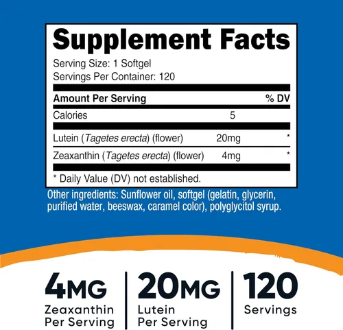 Vista 2 de Nutricost Zeaxantina con Luteína 20mg, 120 cápsulas blandas - Potente, sin OGM, sin gluten