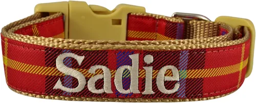 Vista 9 de Juego de collar de perro personalizado, collar de perro a cuadros y correa, collares de perro de tartán para niñas y niños para perros pequeños, rojo