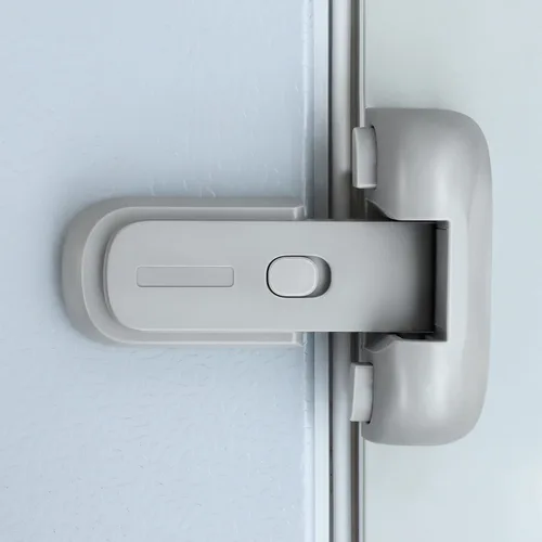 CLYMENE Cerradura de puerta para nevera y congelador para niños, a prueba de niños, para mantener la puerta cerrada, no requiere herramientas y Gris