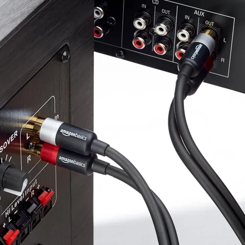 Vista 8 de Yaxa Basics Cable de audio RCA de 2 contactos para amplificador, altavoces activos o subwoofer con conectores chapados en oro, 1,2 m, negro