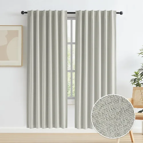 Vista 21 de KEQIAOSUOCAI - Cortinas opacas naturales de 108 pulgadas de largo, cortinas modernas con pestaña trasera, paneles plisados para sistema de cortina