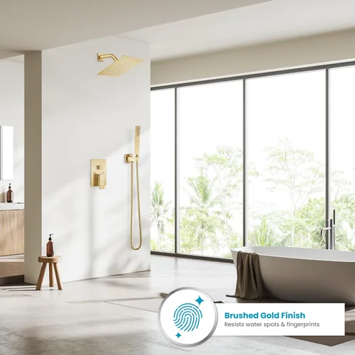 Vista 2 de gotonovo Sistema de ducha de lluvia para baño, juego de cabezal y mango de ducha de lluvia montado en la pared, conjunto completo combinado de latón