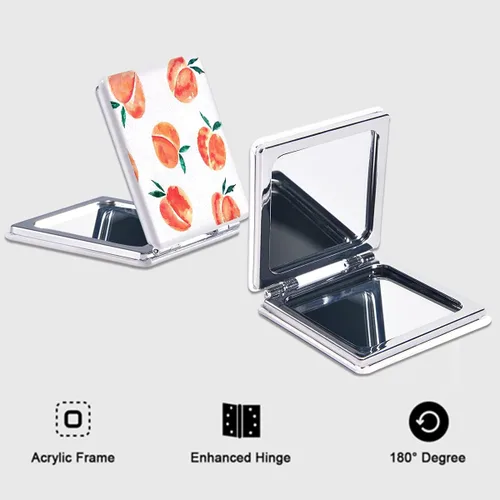Vista 4 de Espejo de tocador, bonito diseño de melocotón, espejo de bolsillo inastillable, único de doble cara, espejo cuadrado compacto portátil, espejo
