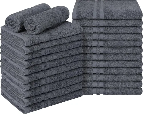 Utopia Towels Toallas de algodón a prueba de blanqueador (16 x 27 pulgadas) Toalla de mano de gimnasio segura con blanqueador (paquete de 24, gris