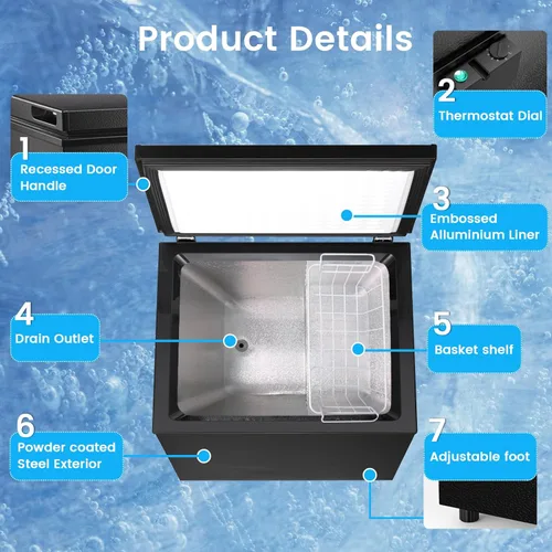 Vista 4 de COWSAR - Congelador de pecho de 3.5 pies cúbicos con 2 cestas extraíbles, congelador compacto pequeño de apertura superior, control de temperatura