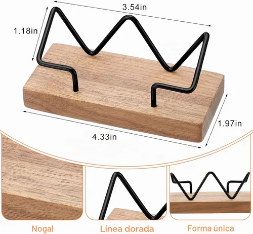 Vista 3 de Amyhill Tarjetero de madera para escritorio, 2 piezas, soporte para tarjetas de visita de madera, soporte para postales para escritorio de oficina