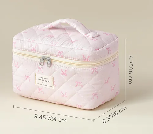 Vista 38 de HBselect Bolsa de Maquillaje Acolchada, Bolsa de Maquillaje Grande de Algodón para Viaje, Lindas Bolsas de Maquillaje con Flores Coquette, Bolsas