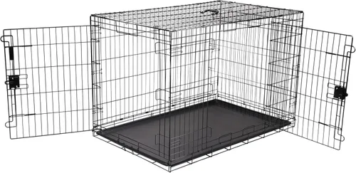 Vista 9 de Yaxa Basics - Jaula para perros duradera y plegable de alambre metálico con bandeja, puerta doble, 36 x 23 x 25 pulgadas, negro