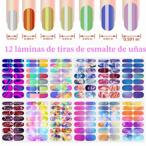 Vista 2 de 12 hojas de tiras de esmalte de uñas, autoadhesivas, calcomanías de uñas de gel, envolturas completas para mujeres y niñas, diseño de grafiti, cielo