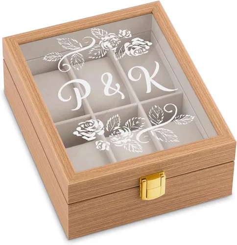Vista 2 de Maverton Caja de reloj de madera para él - Pantalla de reloj personalizada para hombre - Caja rectangular con tapa de vidrio para marido - Soporte