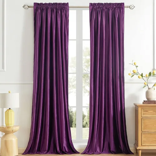 Vista 16 de Cortinas dorado oscuro de 108" para sala de estar, cortinas opacas de terciopelo con bolsillo para barra, para ventana, tratamiento de semi