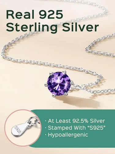Vista 5 de ChicSilver 925 Sterling Silver 12 Months Sparkling Round Cut Created Birthstone Pendant Necklace, 16 Inch Rolo Chain