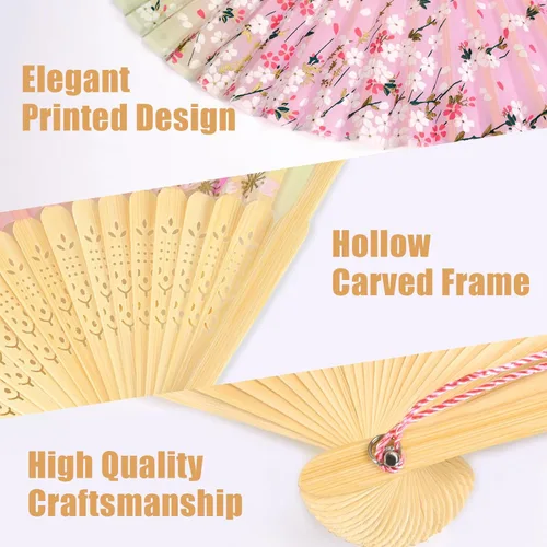 Vista 17 de WEARXI Ventilador de mano, 4 ventiladores de mano, ventilador plegable chino para mujer, plegable, ventilador de mano de bambú de seda, ventilador