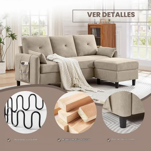 Vista 4 de Sofá modular convertible de 77 pulgadas, moderno sofá en forma de L de 3 asientos con otomana reversible y bolsillo de almacenamiento, sofás