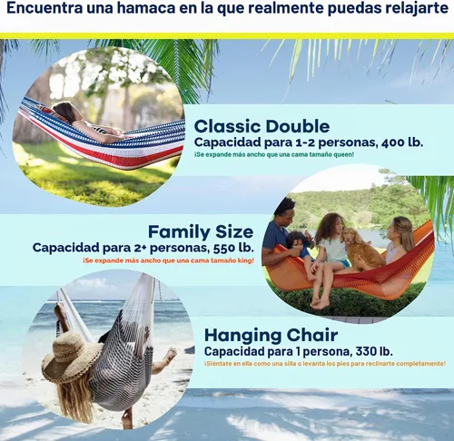 Vista 6 de Yellow Leaf Hammocks - Hamaca tejida a mano de tamaño doble, con capacidad para 1 a 2 personas, 400 libras máximo, resistente a la intemperie