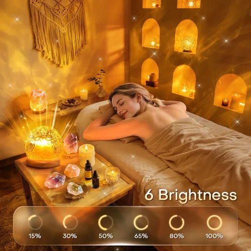 Vista 4 de Mubarek Proyector de luz de cristal, 216 modos de iluminación ambiental para dormitorio, control remoto y USB, luces de habitación para dormitorio