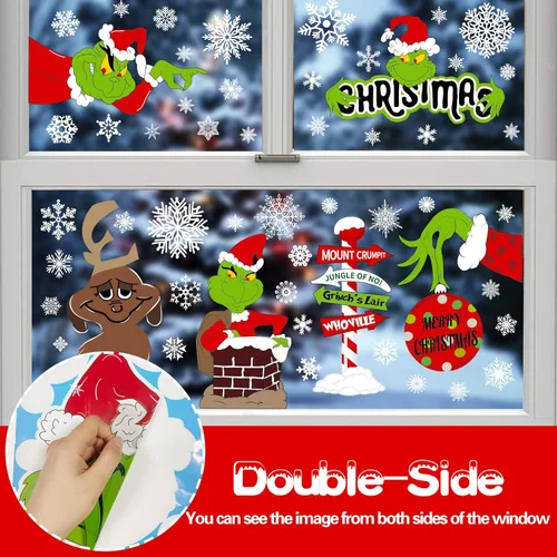 Vista 3 de RMMDO Decoraciones navideñas para ventanas, 8 hojas de decoración de Navidad, calcomanías de ventana de Navidad, calcomanías de ventana de Navidad