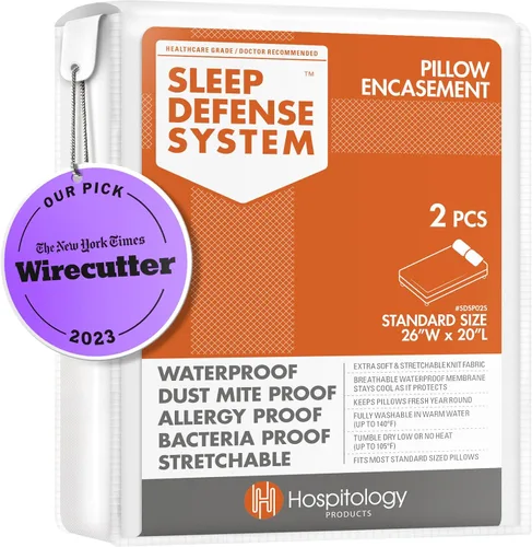Juego de 2 protectores de almohada Sleep Defense System con cierre, hipoalergénicos, impermeables, a prueba de chinches y antiácaros , Poliéster &