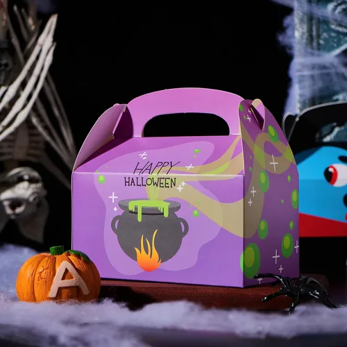 Vista 8 de JOYIN 24 cajas de golosinas de Halloween para dulce o truco, cajas de regalo de dulces de Halloween con asa, cajas de panadería, cajas de regalo