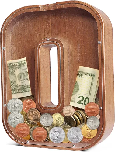 Vista 33 de UBeesize alcancías de letras para niños y niñas, alcancía de madera personalizada para billetes y monedas, caja de dinero, regalo de cumpleaños