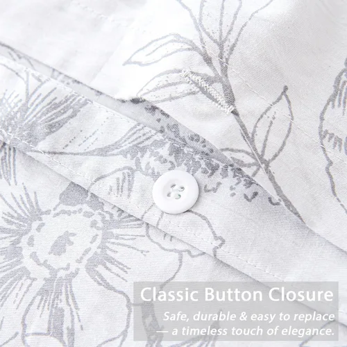 Vista 4 de Juegos de Fundas de Edredón Florales de Algodón 100% Natural de 2 Piezas - Funda de Edredón Blanco Grisáceo con Patrón de Flores y Ramas Lujosas