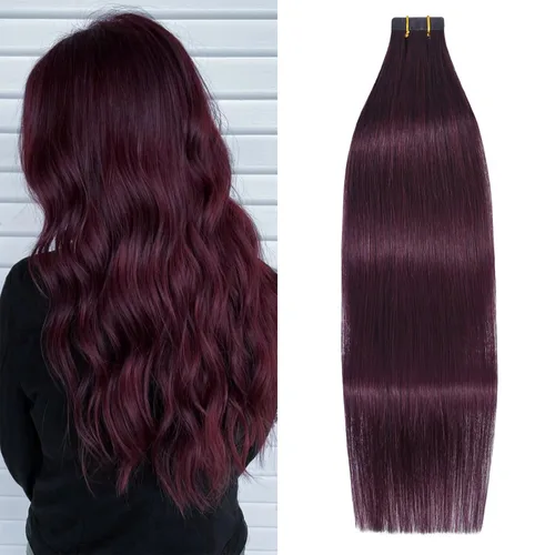 Vista 15 de WindTouch Extensiones de cabello humano con cinta adhesiva, color rojo, 20 unidades, 14 pulgadas, #rojo, 1.06 oz