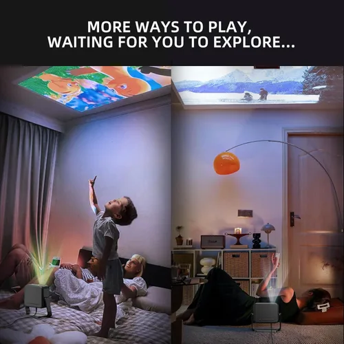 Vista 8 de Mini-proyector con WiFi y Bluetooth: [Soporte ajustable de 1000 ANSI/360°/enfoque eléctrico/Keystone automático] Proyector de techo portátil