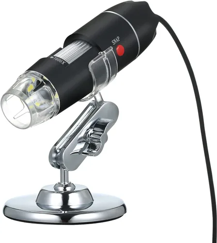 Vista 9 de Andoer Microscopio digital USB 1600X cámara de aumento 8 LED con soporte portátil de inspección de mano lupa