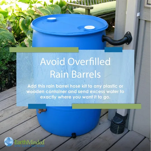 Vista 2 de EarthMinded - Kit de desbordamiento de barril de lluvia – Desvía el agua lejos de barriles de lluvia completos y de tu hogar – Este kit de eslabones