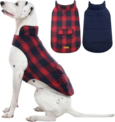 Kuoser - Abrigo de invierno para perro, chaqueta reversible, abrigo cálido de estilo británico, de clima frío, ropa resistente al viento, chaleco