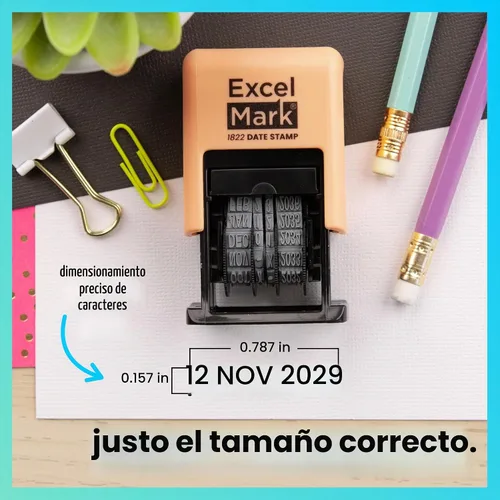 Vista 10 de ExcelMark 1822 Timbre de fecha – Perfecto para envíos, recepciones, fechas de vencimiento y fechas de pago (tinta negra, montura gris)